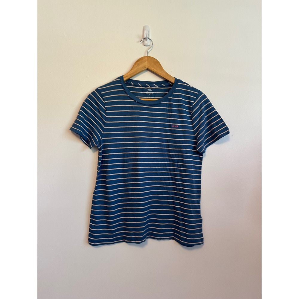 J. Crew Striped Cotton T-Shirt in Blue and Pink | Size Small